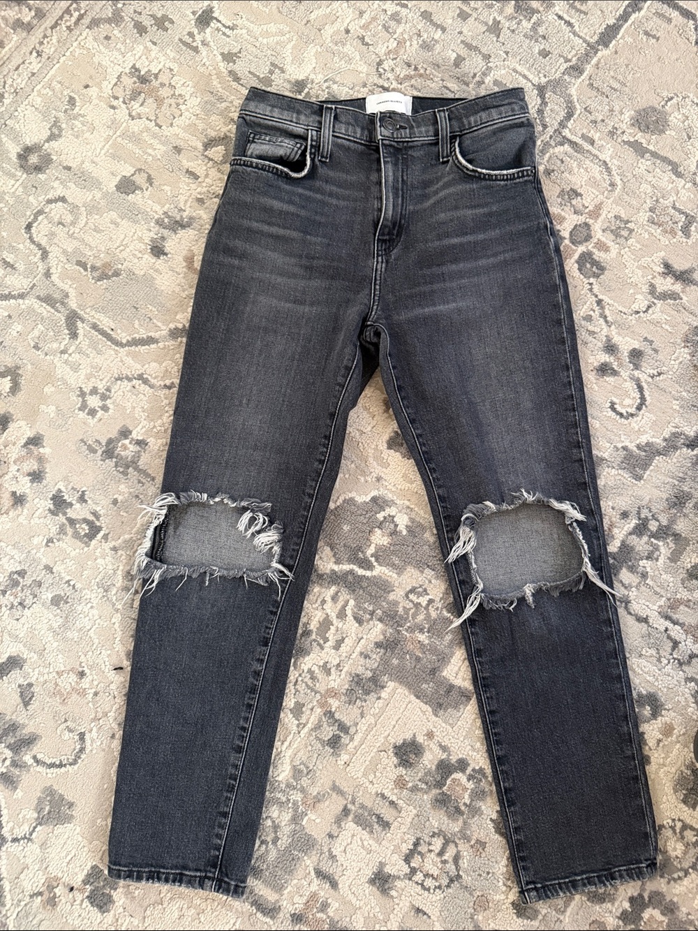 Current/Elliott Black Washed Skinny Ripped Knee Jeans